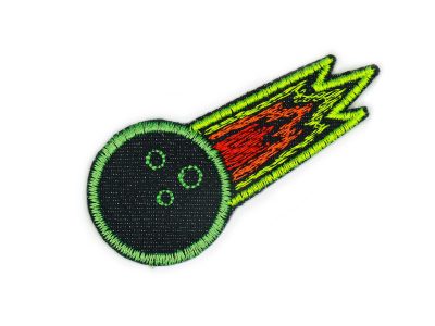 Komet Patch zum aufbügeln, gestickter Komet in Neon auf dunklem Jeansstoff als Accessoire und Flicken – Komet Neon Jeansflicken 8 x 3,5 cm anthrazitfarbener Jeans mit Neon-Schweif, Meteor-Bügelpatch handmade Berlin