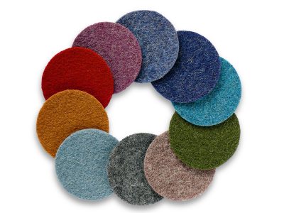 Runde Wollwalk-Flicken zum Aufbügeln in 10 Farben: Mint Ocker Rot Beere Jeansblau Dunkelblau Petrol Grün Braun Dunkelgrau, jeweils Ø 7,5 cm, Wollwalk-Bügelflicken handmade Berlin
