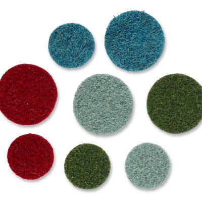 8 runde Wollwalkflicken aus 100 % Wolle, rot, grün, petrol und mint; Perfekt zum Reparieren von Mini Löchern in Wollkleidung wie Wollhosen und Wollanzügen, Handmade in Berlin