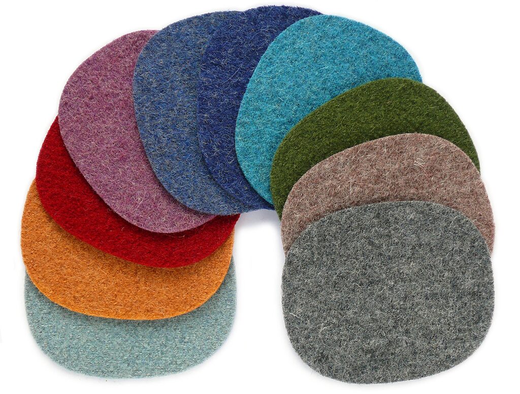 Große Wollwalk-Flicken zum Aufbügeln in 10 Farben: Mintgrau Ocker Rot Beere Mittelblau Dunkelblau Petrol Grün Braun Dunkelgrau, jeweils 10 x 12 cm, XL Wollwalk-Knieflicken handmade Berlin