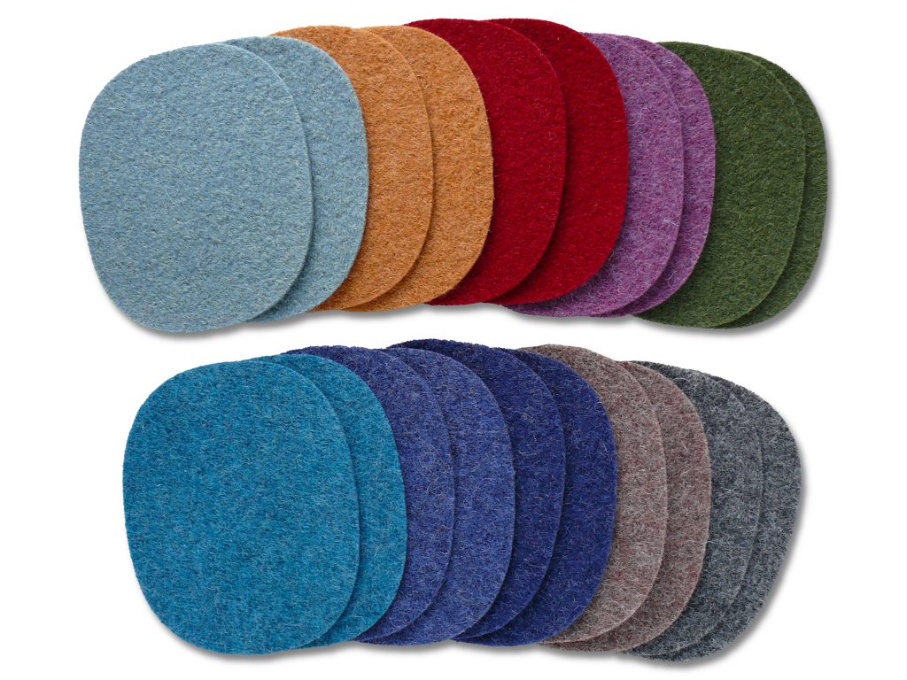 Große Wollwalk-Flicken zum Aufbügeln in 10 Farben: Mint Ocker Rot Beere Mittelblau Dunkelblau Petrol Grün Braun Dunkelgrau, jeweils 10 x 12 cm, XL Wollwalk-Knieflicken EllenbogenFlicken handmade Berlin